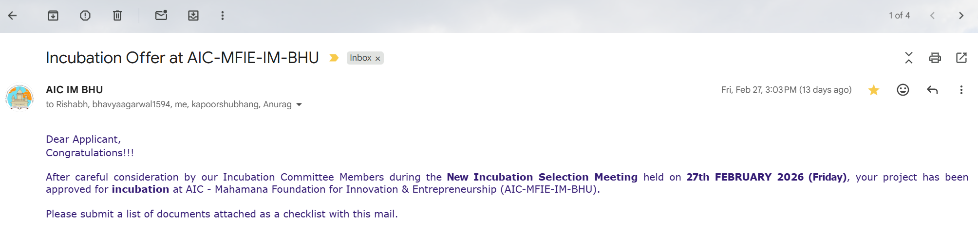 BHU Incubation